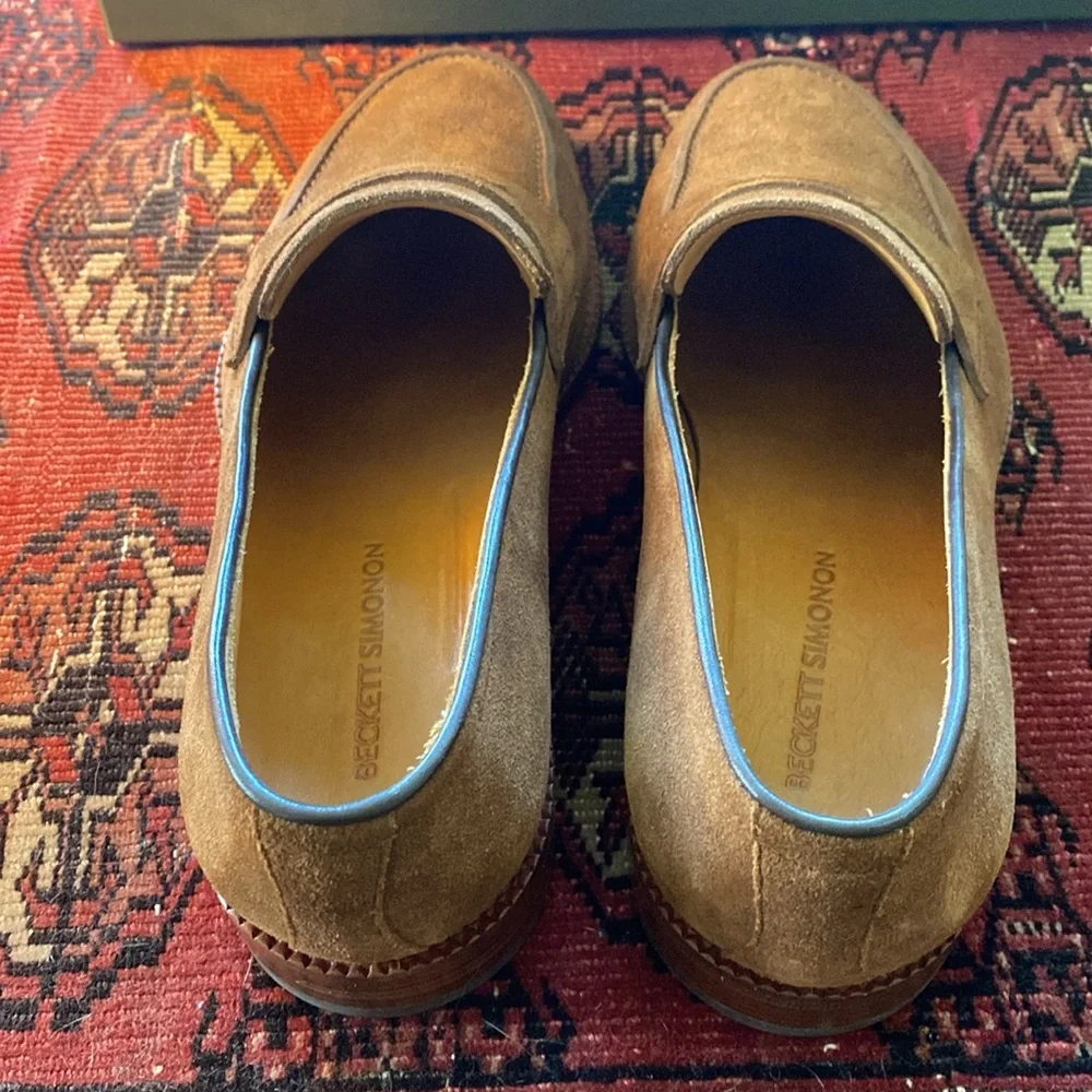 Beckett Simonon Tan Suede Penny Loafers